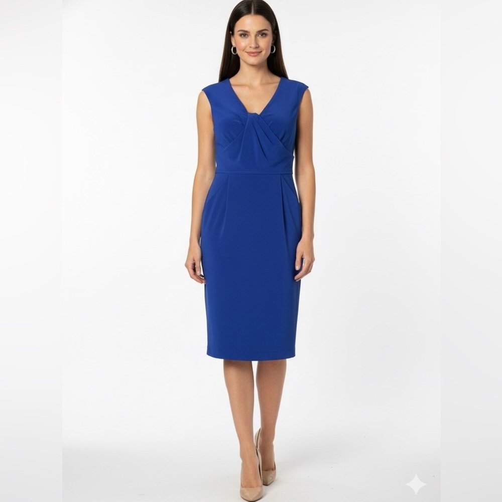 ADRIANNA PAPELL Cobalt Blue Stretch & Draped Special Occasion Dress Size 6